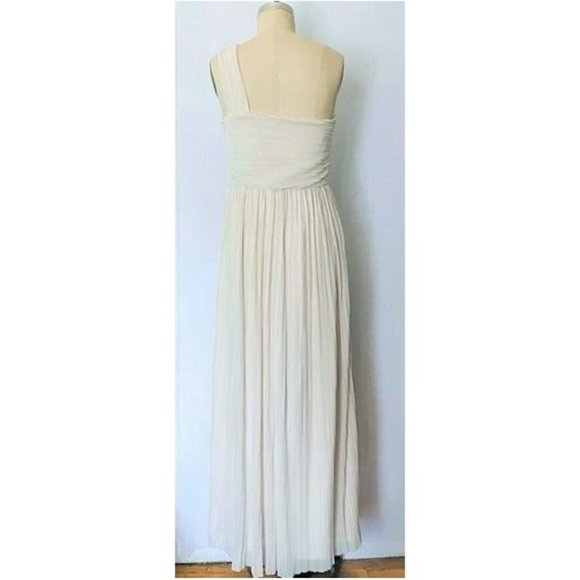 H&M CREAM ONE SHOULDER PLEATED LONG MAXI DRESS L - Picture 3 of 12